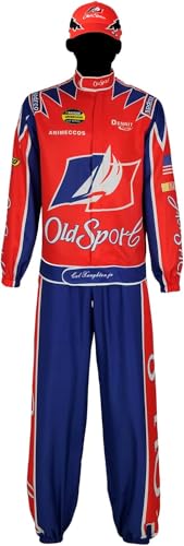 kakufunny 7-teiliges Herren-Rennwagen-Cosplay-Set, Rennfahrer-Kostüm, Renn-Overall und Kappe, Halloween-Kostüm von kakufunny