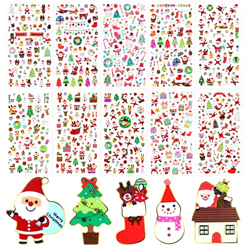 KAMMQI Weihnachten Stickers, 10 Blätter - über 500 Weihnachtsaufkleber, Weihnachts Aufkleber für Kinder, Selbstklebend Stickers für Weihnachten Party Dekoration Geschenkverpackungen Scrapbooking von kammqi