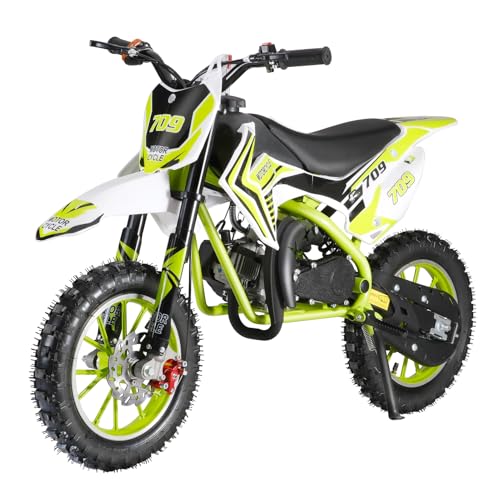 kamulouk 49cc Pocket Bike, 2-Takt Dirt Bike, Kinder Motorrad MIT Gasantrieb, PocketBikes MIT Scheibenbremsen Vornetz Hinten (Grün) Grün von kamulouk