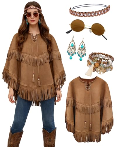 Hippie Indianerin Umhang Indianer Poncho Kostüme mit Fransen Umhang Haarschmuck Accessoires Western Cowboy Cowgirl Outfit für Karneval Fasching Fastnacht Halloween Festival Mottoparty Hippie Indianerin Umhang Indianer Poncho Kostüme mit Fransen Umhang Haarschmuck Accessoires Western Cowboy Cowgirl Outfit für Karneval Fasching Fastnacht Halloween Festival Mottoparty von kasahara