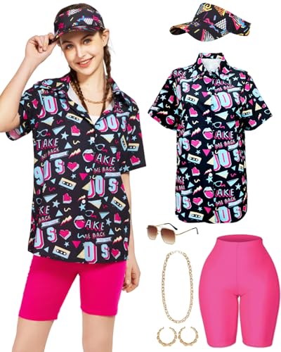 kasahara 80er 90er Jahre Outfit für Damen, Retro-Hawaii-Hemden und Youga-Hose, Hippop-Kleidung, 80er-Jahre-Kostüm-Zubehör mit Visier, Schwarz, Größe L kasahara 80er 90er Jahre Outfit für Damen, Retro-Hawaii-Hemden und Youga-Hose, Hippop-Kleidung, 80er-Jahre-Kostüm-Zubehör mit Visier, Schwarz, Größe L von kasahara