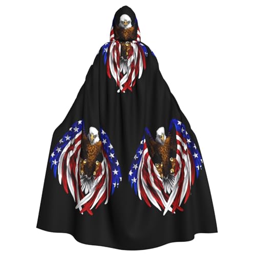 Cosplay-Umhang für Erwachsene, 160 cm, Kostüm, Halloween, lang, USA-Flagge, patriotischer Adler, Hexe, Kapuzenmantel, Umhang, Outfit für Party von kastiong