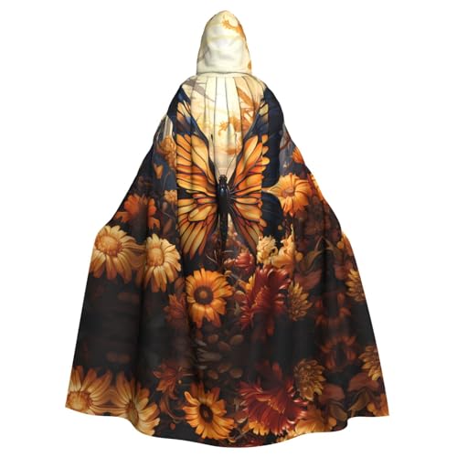 kastiong Cosplay-Umhang für Erwachsene, 160 cm, Halloween, lang, orange/gelb, Schmetterling, Feldblumen, Hexe, Kapuzenmantel, Umhang, Outfit für Party kastiong Cosplay-Umhang für Erwachsene, 160 cm, Halloween, lang, orange/gelb, Schmetterling, Feldblumen, Hexe, Kapuzenmantel, Umhang, Outfit für Party von kastiong