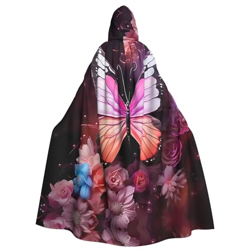kastiong Cosplay-Umhang für Erwachsene, 160 cm, Halloween, lange Schmetterlinge und Blumen, Hexe, Kapuzenmantel, Umhang, Outfit für Party kastiong Cosplay-Umhang für Erwachsene, 160 cm, Halloween, lange Schmetterlinge und Blumen, Hexe, Kapuzenmantel, Umhang, Outfit für Party von kastiong