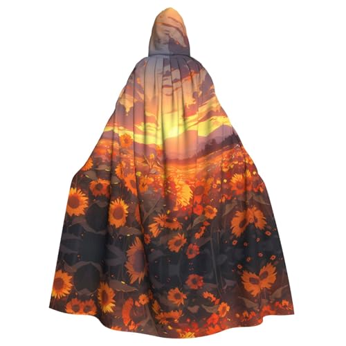 kastiong Cosplay-Umhang für Erwachsene, 160 cm, Halloween, lange gelbe Sonnenblumen bei Sonnenuntergang, Hexe, Kapuzenmantel, Umhang, Outfit für Party von kastiong