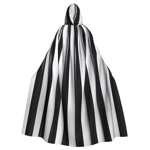 kastiong Cosplay-Umhang für Erwachsene, 160 cm, Kostüm, Halloween, lang, schwarz-weiß gestreift, Hexe, Kapuzenmantel, Umhang, Outfit für Party von kastiong