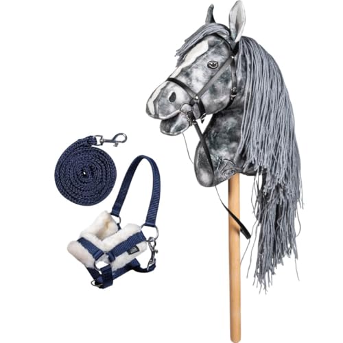 kavalio Hobby Horse Starterset - HKM Steckenpferd mit Trense, Halfter und Strick (Grau) von kavalio