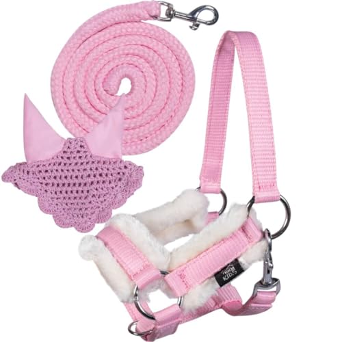 kavalio Hobby Horse Zubehör Set - HKM Spielzeughalfter mit Strick und Fliegenmütze (Rosa) von kavalio
