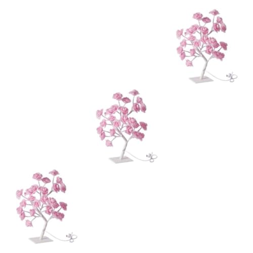 kawehiop 3 Satz von Künstliche Bonsai Baum Lichter – farbwechselnde Rosenbaum Lampe, ferngesteuert, energiesparend, Geschenk für jeden Anlass, rosa Rose, weißer Stab, Rosa Rose, weißer Stab 3Satz von kawehiop