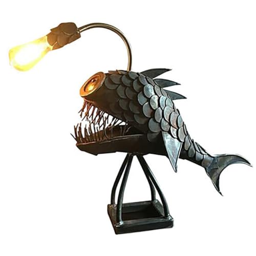 kawehiop Anglerfisch Lampe in Haiform verleiht jedem Raum einen Hauch von maritimem Charme. Anglerfisch Nachtlicht, Anglerfisch Licht aus Metall, L von kawehiop