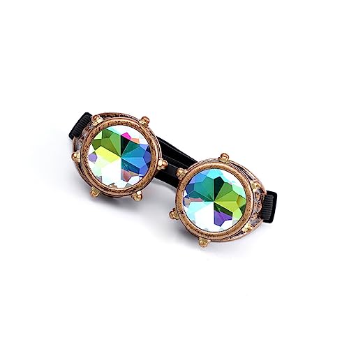 kawehiop Kaleidoskop Brille, reflektierende dekorative Brille mit elastischem Band, kristallklare Linse, lustige Vintage Stil Brillen Requisiten für den Innenbereich, Antikes Messing von kawehiop