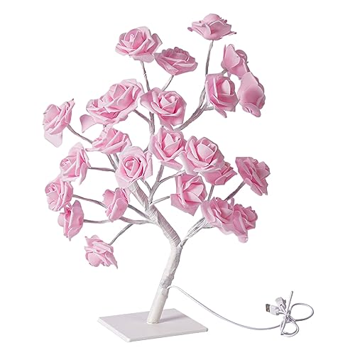 kawehiop Künstliche Bonsai Baum Lichter – farbwechselnde Rosenbaum Lampe, ferngesteuertes, energiesparendes PVC Farbwechsellicht, Rosa Rose, weißer Stab von kawehiop