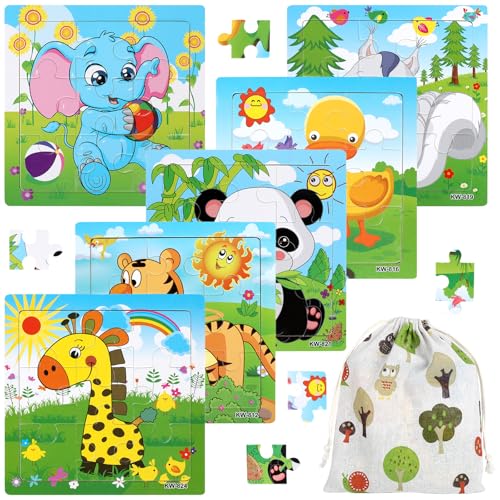 6x9 Teilen Holzpuzzle Kinder, Puzzle Holz 3 4 5 6 Jahre, Cartoon-Tierpuzzle Steckpuzzle Holz, Puzzle Kinder ab 3 Jahre für Jungen und Mädchen von kayqbonke