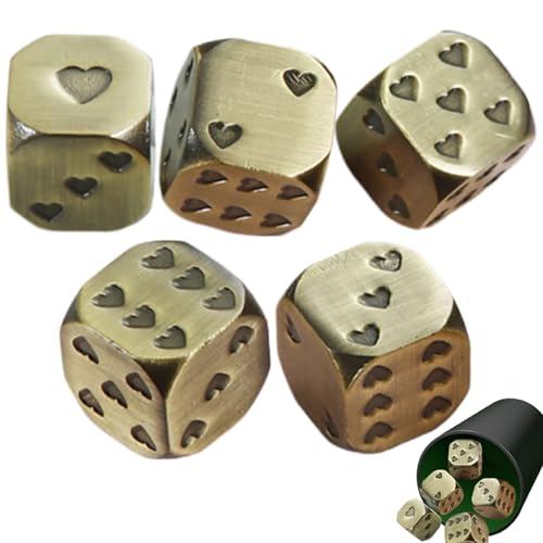 Metallwürfelset Mit Herzmuster – 5 Rostfreie, Glatte Metallwürfel Für Brettspiele, 6-seitige Tischspiel-Tools | Abgerundete Ecken Aus Metall Und Design Mit Abgerundeten Ecken - Grüne Bronze von kdkskss