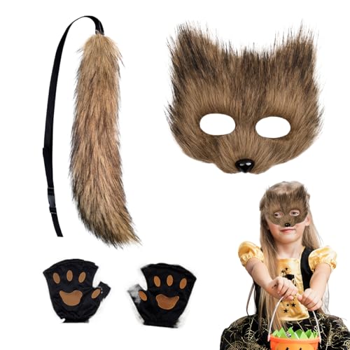 kdkskss Kinder Fuchs Kostüm - Verkleidung Outfit Halloween Cosplay - Halloween Katzenschwanz Gesichtsmaske Pfotenhandschuhe Set,für Party Feier Event Maskenball Convention Karneval Festtage Erwachsene kdkskss Kinder Fuchs Kostüm - Verkleidung Outfit Halloween Cosplay - Halloween Katzenschwanz Gesichtsmaske Pfotenhandschuhe Set,für Party Feier Event Maskenball Convention Karneval Festtage Erwachsene von kdkskss