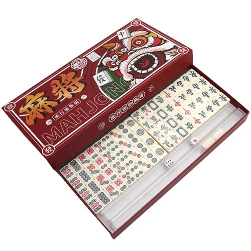 kdkskss Mahjong-Set – 144 Traditionelle Mahjong-Steine ​​mit 2 Würfeln Und 4 Linealen, Tragbares Set Für Zuhause, Spielzubehör Für Die Freizeit Und Reise Mit Der Familie von kdkskss