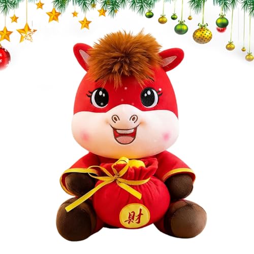 kdkskss Stoffpferd Plüschtier | Chinesische Neujahrstiere - Gott des Reichtums 2026 Maskottchen Frieden Cartoon Figur Für Student Familie Erwachsene Kind Freund Wohnzimmer von kdkskss
