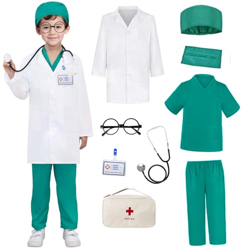 keaiyouhuo Arzt Kostüm für Kinder Arzt Scrubs Set mit Stethoskop Halloween Krankenschwester Kostüme Dress Up von keaiyouhuo