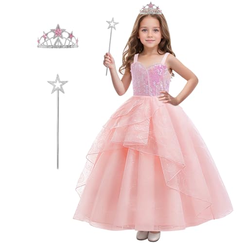 keaiyouhuo Mädchen Rosa Blase Kostüm für Kinder Rosa Hexe Tüll Kleid Prinzessin Pailletten Outfits mit Zubehör von keaiyouhuo