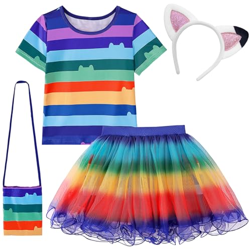 keaiyouhuo Regenbogen Tutu Kleid für Mädchen, Mädchen Prinzessin Kostüm mit Tasche Zubehör Cosplay Halloween Weihnachten Geburtstag Party von keaiyouhuo