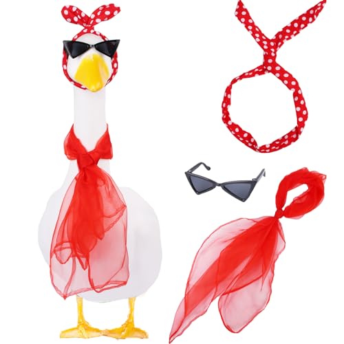 kedaijin 3-teiliges Veranda-Gans-Outfit-Set für 58,6 cm und 43,2 cm Zement-Gans, Kostüm, 50er-Jahre-Schal, Sonnenbrille für Party, Outdoor, Terrasse, Dekoration, Rot/Ausflug, einfarbig (Getaway Solids kedaijin 3-teiliges Veranda-Gans-Outfit-Set für 58,6 cm und 43,2 cm Zement-Gans, Kostüm, 50er-Jahre-Schal, Sonnenbrille für Party, Outdoor, Terrasse, Dekoration, Rot/Ausflug, einfarbig (Getaway Solids von kedaijin