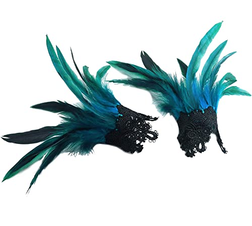 keland Mardi Gras Kostüme Gothic Feder Manschette Handgelenk Armband für Halloween (Saures Blau) von keland