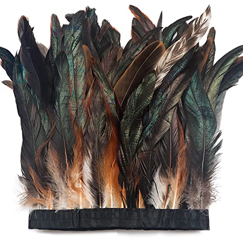 keland 1 Meter Lang und 9 Zoll Breit Hahn Federborte Feather Fringe Trim DIY Feder Cape Schal Rock Halloween Kostüme Dekoration (A-Braun) von keland