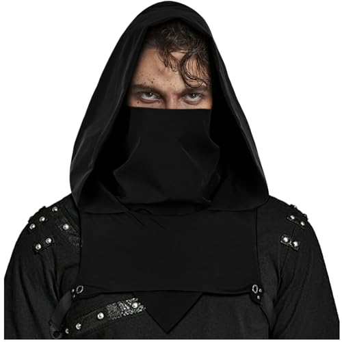 keland Cyberpunk Schurke Gugel Kapuzenschal Gothic Kapuzenumhang Hut für Halloween Ninja Cosplay (A-Schwarz) von keland