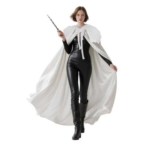 keland Damen Herren Samt Umhang mit Gothic Federkragen Feder Cape für Halloween (Weiß) von keland