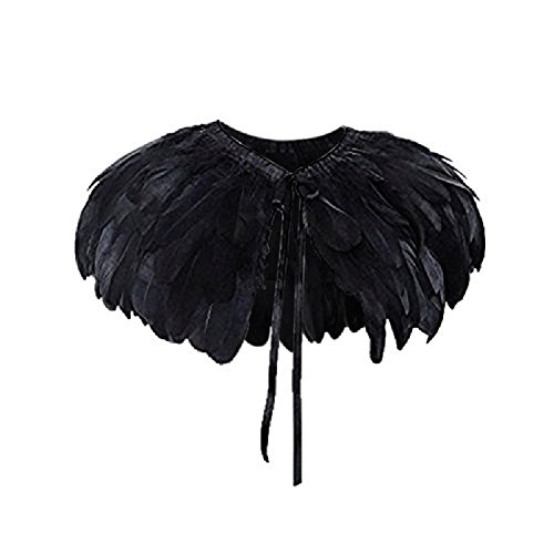 keland Damen Gothic Feder Umhang Capelet Stola Bolero Federkragen Federweste Schultertuch Schulterumhang Halloween Kostüm (Schwarz) von keland