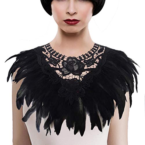 keland Gothic Feder Umhang Capelet Kragen Schultertuch Stola Bolero Federkragen Federumhang Maleficent Kostüm für Halloween Cosplay (Schwarz) von keland