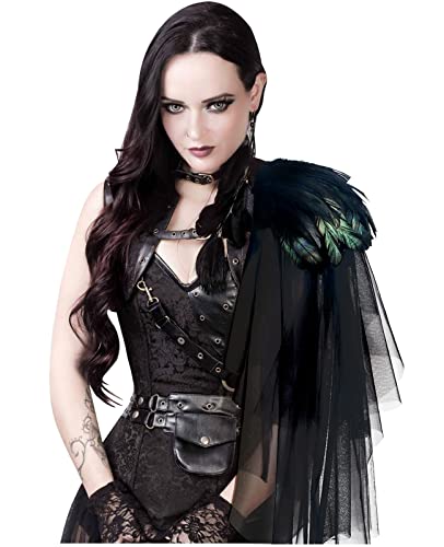 keland Maleficent Kostüm Accessoire Gothic Unregelmäßig Tüll Feder Schulterstück Epauletten Shrug für Cosplay (Schwarz-002) von keland