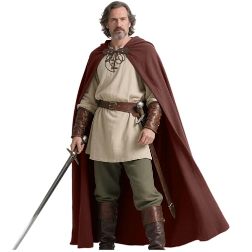 keland Mittelalter Umhang Leinen Kapuzenumhang Renaissance für Damen Herren Halloween (Braun) von keland