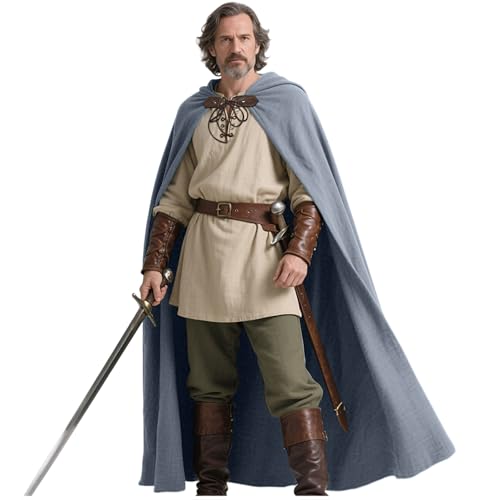 keland Mittelalter Umhang Leinen Kapuzenumhang Renaissance für Damen Herren Halloween (Grau) von keland