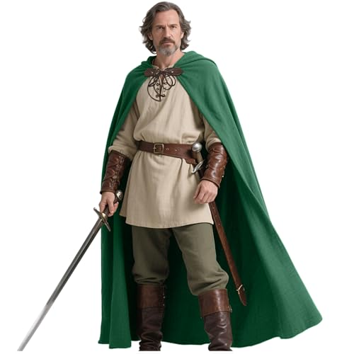 keland Mittelalter Umhang Leinen Kapuzenumhang Renaissance für Damen Herren Halloween (Grün-2) von keland