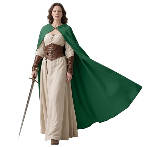 keland Mittelalter Umhang Leinen Renaissance Kapuzenumhang für Damen Herren Halloween Cosplay (Grün) von keland