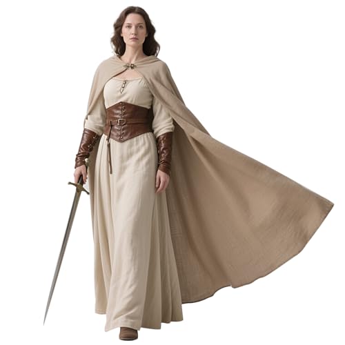 keland Mittelalter Umhang Leinen Renaissance Kapuzenumhang für Damen Herren Halloween Cosplay (Khaki) von keland