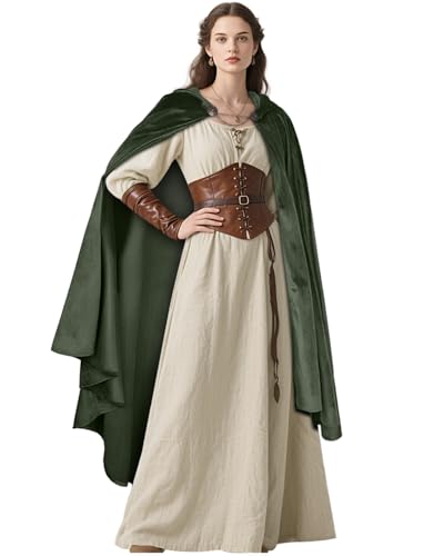 keland Mittelalter Umhang Renaissance Cloak mit Brosche für Damen Halloween Cosplay (Armeegrün) von keland