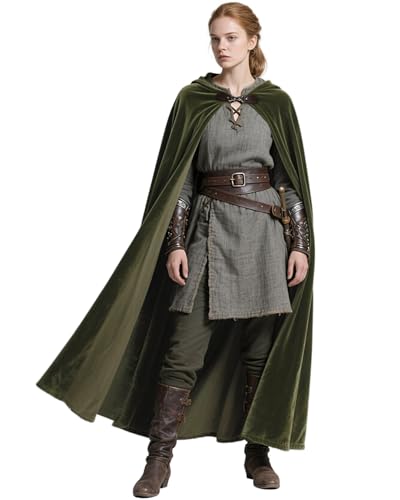 keland Mittelalter Umhang mit Kapuze Renaissance Cloak für Damen Herren Halloween Cosplay (Olivgrün) von keland