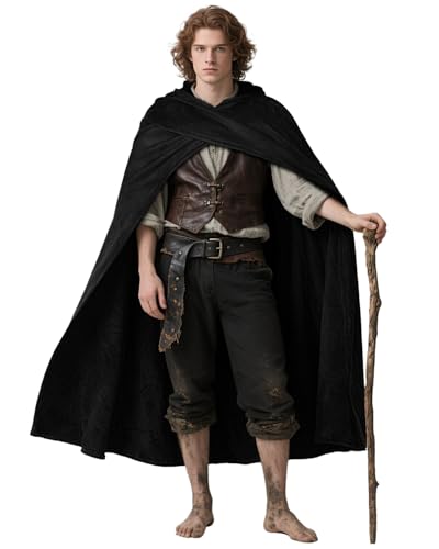 keland Mittelalter Umhang mit Kapuze Renaissance Kapuzenumhang Hobbit Kostüm (Schwarz) von keland