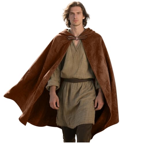 keland Renaissance Umhang mit Kapuze Samt Kapuzenumhang Halloween Mittelalter Hobbit Kapuzenmantel (Braun) von keland