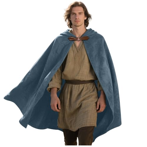 keland Renaissance Umhang mit Kapuze Samt Kapuzenumhang Halloween Mittelalter Hobbit Kapuzenmantel (Grau) von keland