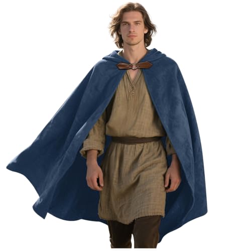 keland Renaissance Umhang mit Kapuze Samt Kapuzenumhang Halloween Mittelalter Hobbit Kapuzenmantel (Marineblau) von keland