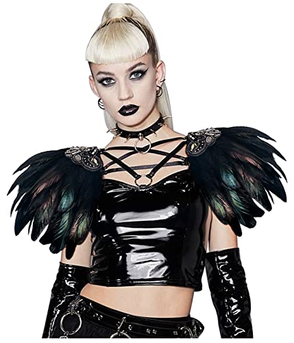 keland Halloween Gothic Feder Pailletten Epauletten Shrug Schulterstück Victorian Feder Umhang Stola (Schwarz) von keland