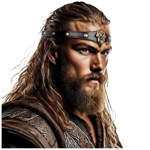 keland Stirnband Wikinger Leder Mittelalter Kopfschmuck für Damen Herren Halloween Cosplay Mittelalterfest LARP (AB-Gold) von keland