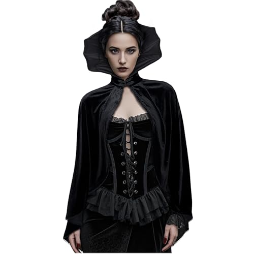 keland Vampir Umhang mit Stehkragen Gothic Kurz Cape mit Kragen Damen (Schwarz, M) von keland