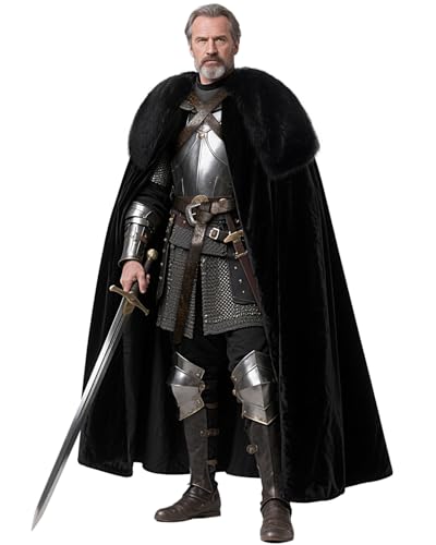 keland Wikinger Fell Umhang Herren Mittelalter Game of Thrones Kostüm für Halloween (Schwarz-1) von keland