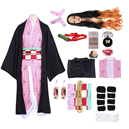 kelihood Demon Slayer Cosplay: Kamado Nezuko Cosplay Kimono Rollenspiel Kostüm Halloween Outfits für Nezuko Cosplay Erwachsene Kostüme-Erwachsene_M von kelihood