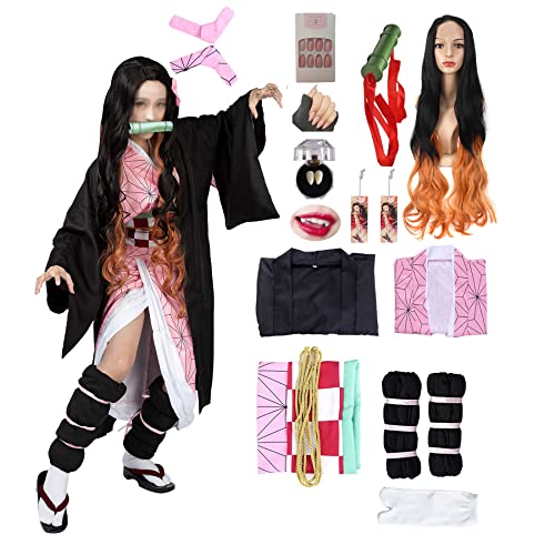 kelihood Japanischer Anime Demon Slayer Cosplay: Kamado Neozo CosplayMit Bambusröhre Frauen Anime Demon Slayer Rollenspiel Kostüm Halloween Kostüme-Kinder_XL von kelihood