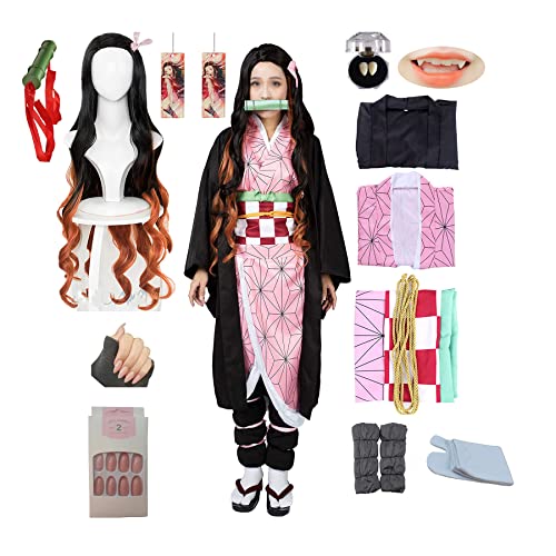 kelihood Japanischer Anime Cosplay: Kamado,Nezuko-Cosplay Kostüm Kimono Set Anime Cosplay Erwachsene Kimono Halloween Kostüm-Erwachsene_M von kelihood